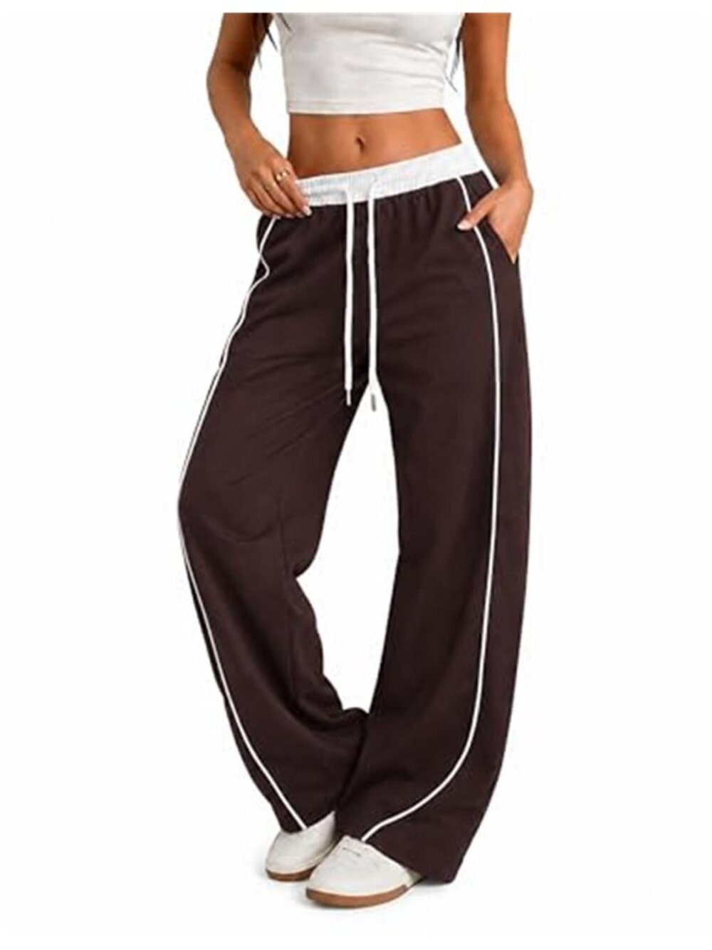 Women's Y2K Side Stripe Parachute Pants Wide Leg Drawstring Sweatpants Stree